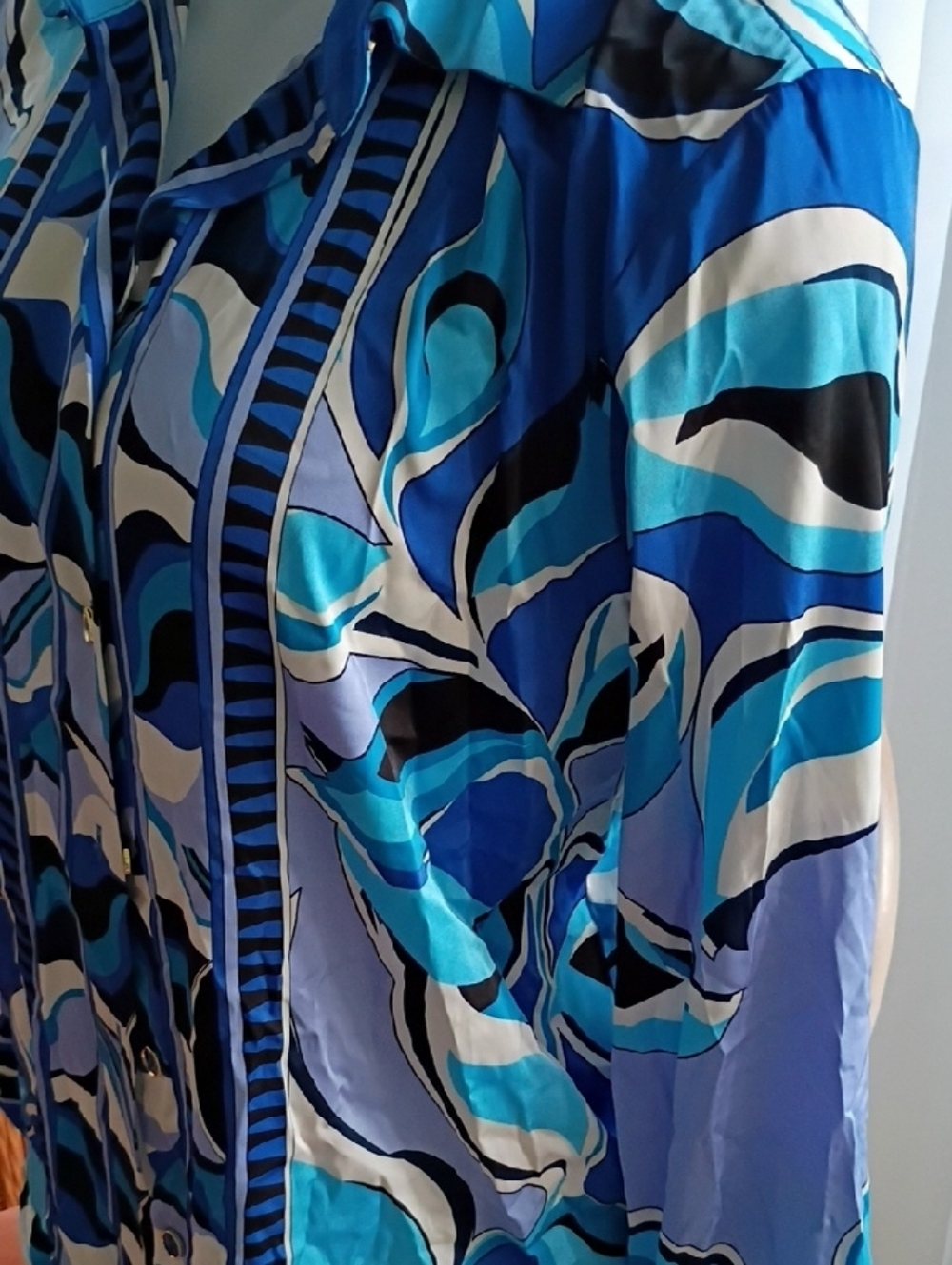 Rachel Zoe Blue and White And White Abstract Print Blouse Like Pucci - Picture 4 of 6